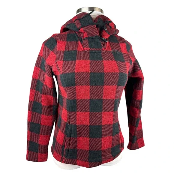 The North Face Crescent Buffalo Plaid Fleece Toggle Hooded Pullover Womens Small - Picture 4 of 16